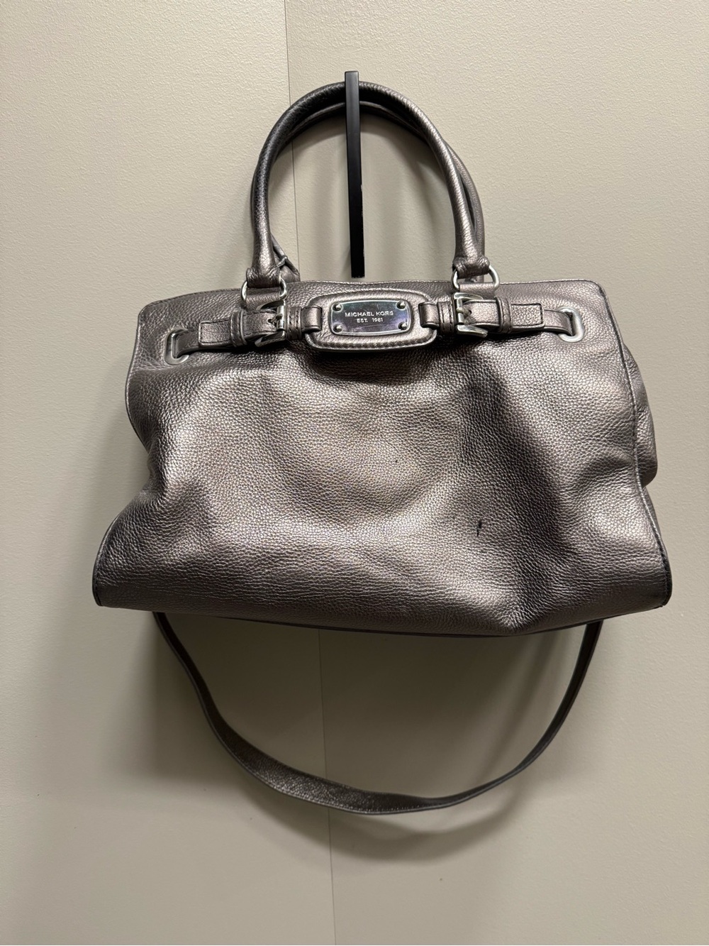 Michael Kors Metallic Gunmetal Leather Satchel
